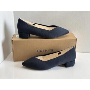 Rothy's The High Point Block Heel Women's 11.5 Navy Herringbone Knit Shoes NEW